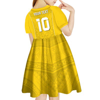 Custom Niue Rugby Kid Short Sleeve Dress Hiapo Tribal Motifs Sporty Style - Polynesian Pride