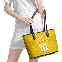 Custom Niue Rugby Leather Tote Bag Hiapo Tribal Motifs Sporty Style - Polynesian Pride