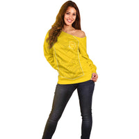 Custom Niue Rugby Off Shoulder Sweater Hiapo Tribal Motifs Sporty Style - Polynesian Pride
