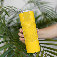 Custom Niue Rugby Skinny Tumbler Hiapo Tribal Motifs Sporty Style - Polynesian Pride
