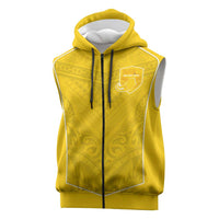 Custom Niue Rugby Sleeveless Zip Hoodie Hiapo Tribal Motifs Sporty Style LT03 Yellow - Polynesian Pride