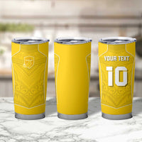 Custom Niue Rugby Tumbler Cup Hiapo Tribal Motifs Sporty Style - Polynesian Pride