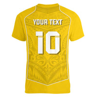 Custom Niue Rugby Women V-Neck T-Shirt Hiapo Tribal Motifs Sporty Style - Polynesian Pride