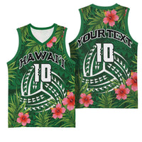 Custom Hawaii Volleyball Basketball Jersey Kakau Abstract and Tropical Plants Green Color - Polynesian Pride