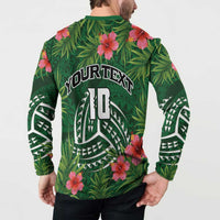 Custom Hawaii Volleyball Button Sweatshirt Kakau Abstract and Tropical Plants Green Color - Polynesian Pride