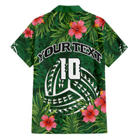 Custom Hawaii Volleyball Family Matching Off Shoulder Maxi Dress and Hawaiian Shirt Kakau Abstract and Tropical Plants Green Color - Polynesian Pride