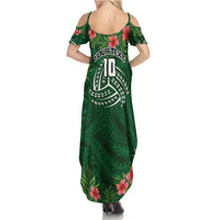 Custom Hawaii Volleyball Family Matching Summer Maxi Dress and Hawaiian Shirt Kakau Abstract and Tropical Plants Green Color - Polynesian Pride