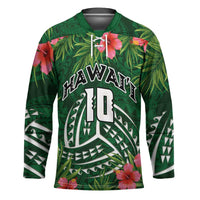 Custom Hawaii Volleyball Hockey Jersey Kakau Abstract and Tropical Plants Green Color - Polynesian Pride