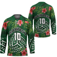 Custom Hawaii Volleyball Hockey Jersey Kakau Abstract and Tropical Plants Green Color - Polynesian Pride