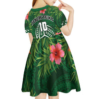 Custom Hawaii Volleyball Kid Short Sleeve Dress Kakau Abstract and Tropical Plants Green Color - Polynesian Pride