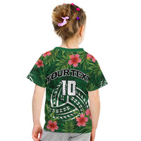 Custom Hawaii Volleyball Kid T Shirt Kakau Abstract and Tropical Plants Green Color - Polynesian Pride