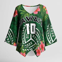 Custom Hawaii Volleyball Kimono Sleeve Blouse Kakau Abstract and Tropical Plants Green Color - Polynesian Pride