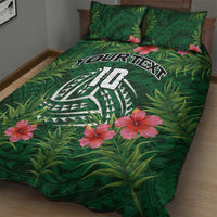 Custom Hawaii Volleyball Quilt Bed Set Kakau Abstract and Tropical Plants Green Color - Polynesian Pride