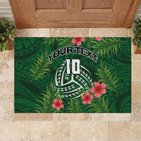 Custom Hawaii Volleyball Rubber Doormat Kakau Abstract and Tropical Plants Green Color - Polynesian Pride