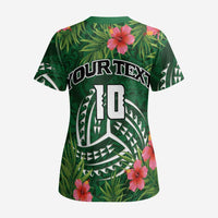 Custom Hawaii Volleyball Scrub Top Kakau Abstract and Tropical Plants Green Color - Polynesian Pride