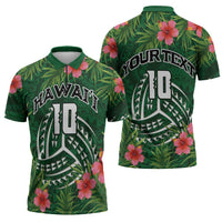 Custom Hawaii Volleyball Zipper Polo Shirt Kakau Abstract and Tropical Plants Green Color - Polynesian Pride
