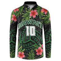 Custom Hawaii Volleyball Button Sweatshirt Kakau Abstract and Tropical Plants Black Color - Polynesian Pride