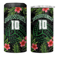 Custom Hawaii Volleyball 4 in 1 Can Cooler Tumbler Kakau Abstract and Tropical Plants Black Color - Polynesian Pride