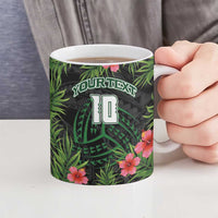 Custom Hawaii Volleyball Ceramic Mug Kakau Abstract and Tropical Plants Black Color - Polynesian Pride