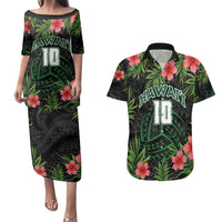 Custom Hawaii Volleyball Couples Matching Puletasi and Hawaiian Shirt Kakau Abstract and Tropical Plants Black Color - Polynesian Pride