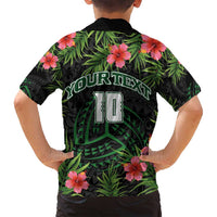 Custom Hawaii Volleyball Family Matching Off Shoulder Maxi Dress and Hawaiian Shirt Kakau Abstract and Tropical Plants Black Color - Polynesian Pride