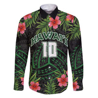Custom Hawaii Volleyball Family Matching Off Shoulder Maxi Dress and Hawaiian Shirt Kakau Abstract and Tropical Plants Black Color - Polynesian Pride