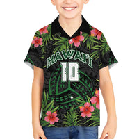 Custom Hawaii Volleyball Family Matching Off Shoulder Maxi Dress and Hawaiian Shirt Kakau Abstract and Tropical Plants Black Color - Polynesian Pride