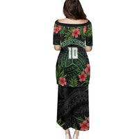 Custom Hawaii Volleyball Family Matching Puletasi and Hawaiian Shirt Kakau Abstract and Tropical Plants Black Color - Polynesian Pride