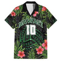 Custom Hawaii Volleyball Family Matching Short Sleeve Bodycon Dress and Hawaiian Shirt Kakau Abstract and Tropical Plants Black Color - Polynesian Pride