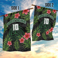 Custom Hawaii Volleyball Garden Flag Kakau Abstract and Tropical Plants Black Color - Polynesian Pride