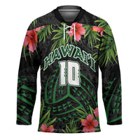 Custom Hawaii Volleyball Hockey Jersey Kakau Abstract and Tropical Plants Black Color - Polynesian Pride