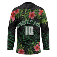 Custom Hawaii Volleyball Hockey Jersey Kakau Abstract and Tropical Plants Black Color - Polynesian Pride