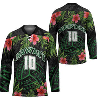 Custom Hawaii Volleyball Hockey Jersey Kakau Abstract and Tropical Plants Black Color - Polynesian Pride