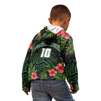 Custom Hawaii Volleyball Kid Hoodie Kakau Abstract and Tropical Plants Black Color - Polynesian Pride