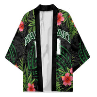 Custom Hawaii Volleyball Kimono Kakau Abstract and Tropical Plants Black Color - Polynesian Pride