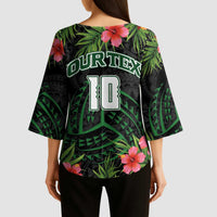 Custom Hawaii Volleyball Kimono Sleeve Blouse Kakau Abstract and Tropical Plants Black Color - Polynesian Pride