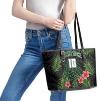 Custom Hawaii Volleyball Leather Tote Bag Kakau Abstract and Tropical Plants Black Color - Polynesian Pride
