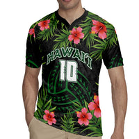 Custom Hawaii Volleyball Rugby Jersey Kakau Abstract and Tropical Plants Black Color - Polynesian Pride