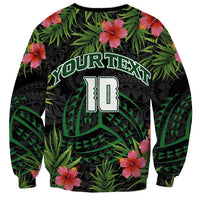Custom Hawaii Volleyball Sweatshirt Kakau Abstract and Tropical Plants Black Color - Polynesian Pride