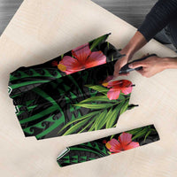 Custom Hawaii Volleyball Umbrella Kakau Abstract and Tropical Plants Black Color - Polynesian Pride