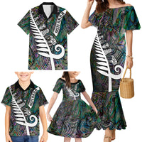 New Zealand Family Matching Mermaid Dress and Hawaiian Shirt Aotearoa Symbols With Silver Fern LT03 - Polynesian Pride