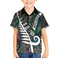 New Zealand Family Matching Tank Maxi Dress and Hawaiian Shirt Aotearoa Symbols With Silver Fern LT03 Son's Shirt Black - Polynesian Pride