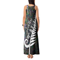 Personalized New Zealand Tank Maxi Dress Aotearoa Symbols With Silver Fern LT03 - Polynesian Pride