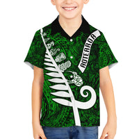 New Zealand Family Matching Summer Maxi Dress and Hawaiian Shirt Silver Fern and Maori Symbols Papua Shell Green Style LT03 Son's Shirt Green - Polynesian Pride
