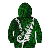 Personalized New Zealand Kid Hoodie Silver Fern and Maori Symbols Papua Shell Green Style LT03 - Polynesian Pride