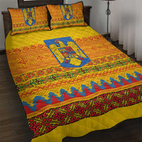 Romania Merry Christmas Quilt Bed Set Romania Emblem Traditional Folk Art - Polynesian Pride