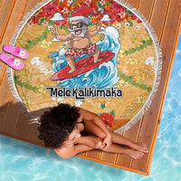 Hawaii Mele Kalikimaka Beach Blanket Funny Santa Claus Surfing on Tropical Plants - Polynesian Pride
