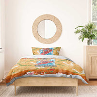 Hawaii Mele Kalikimaka Bedding Set Funny Santa Claus Surfing on Tropical Plants - Polynesian Pride