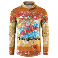 Hawaii Mele Kalikimaka Button Sweatshirt Funny Santa Claus Surfing on Tropical Plants - Polynesian Pride