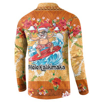 Hawaii Mele Kalikimaka Button Sweatshirt Funny Santa Claus Surfing on Tropical Plants - Polynesian Pride